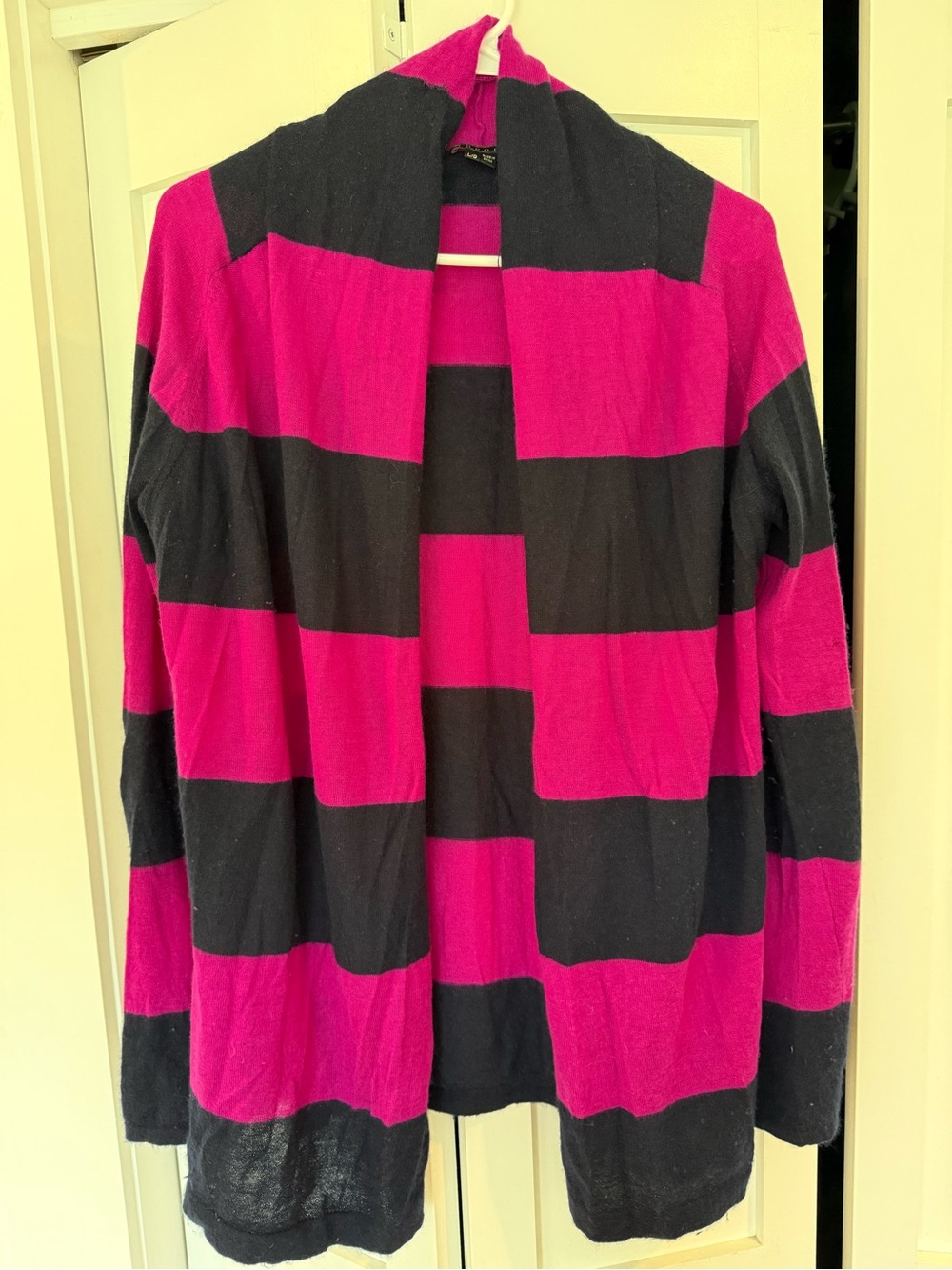 Theory Open-Front Striped Women's Cardigan - Pink and Navy Cashmere size L